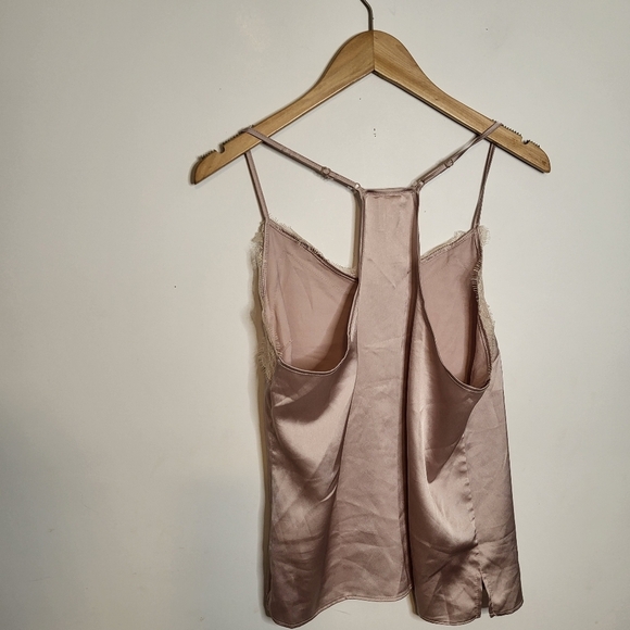 Anthropologie Tan Cami Sleeveless V-Neck Lace Trim Satin Top Size S - Picture 2 of 7